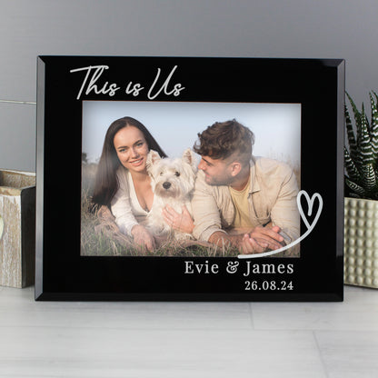 Personalised Heart Black Glass 5x7 Photo Frame