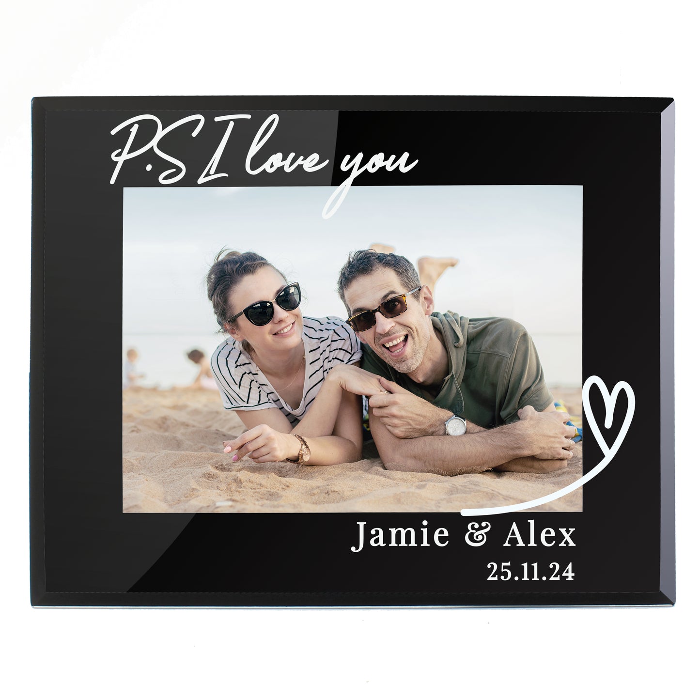 Personalised Heart Black Glass 5x7 Photo Frame