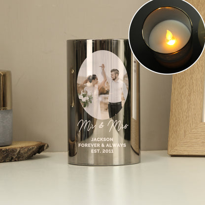 Personalised Photo Upload Smoked Glass LED Candle