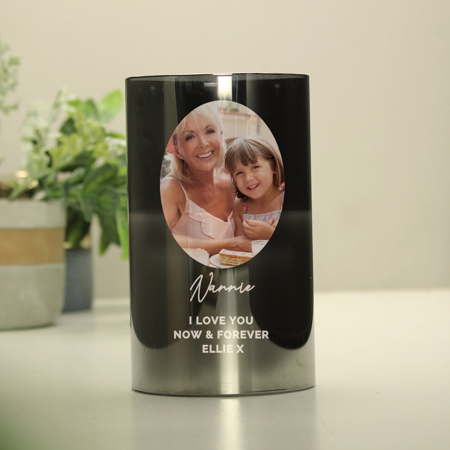 Personalised Photo Upload Smoked Glass LED Candle