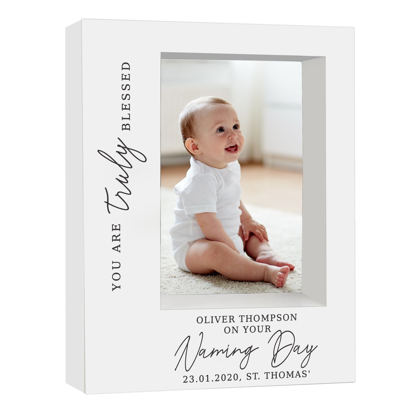 Personalised 'Truly Blessed' Naming Day 5x7 Box Photo Frame