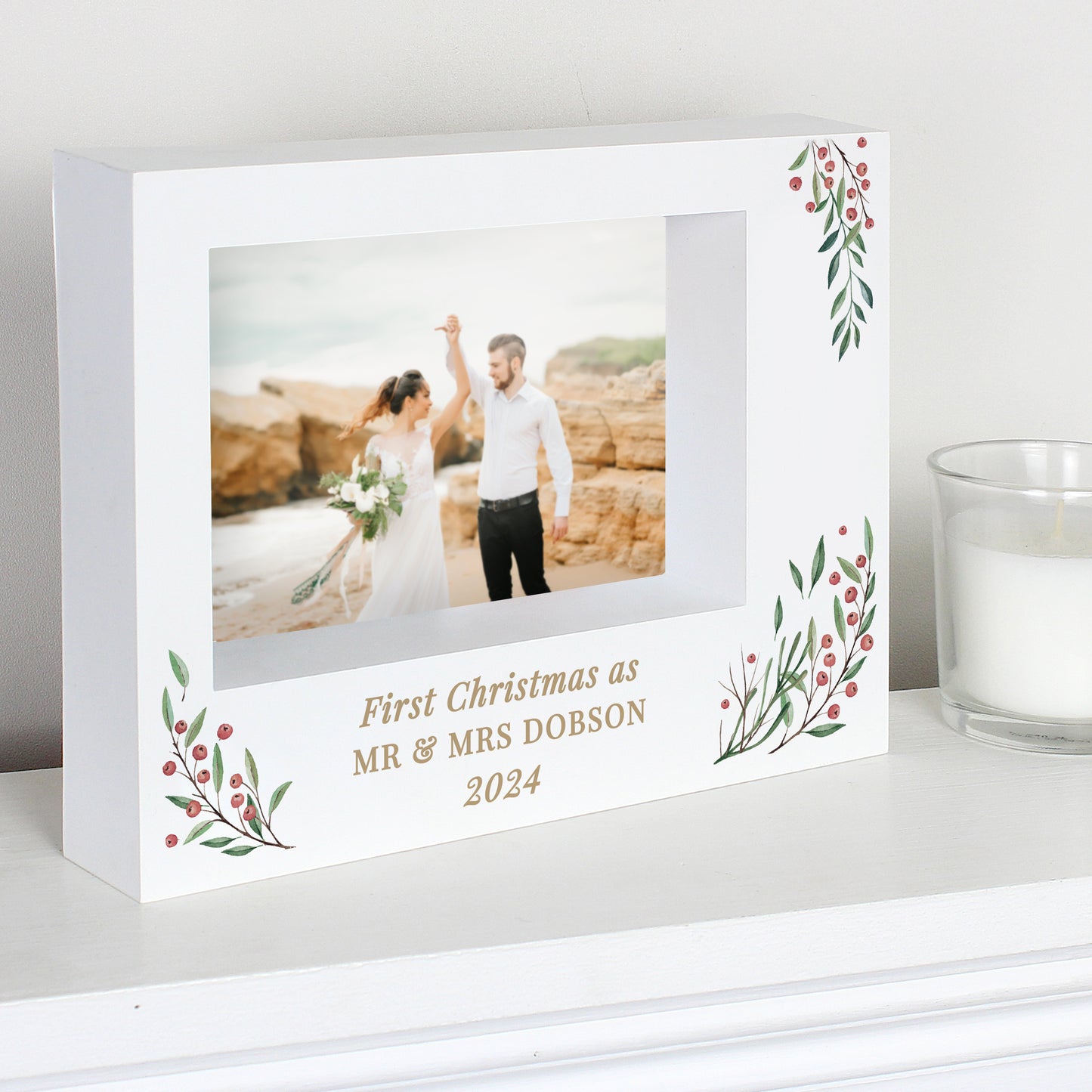 Personalised Christmas Foliage 5x7 Box Photo Frame