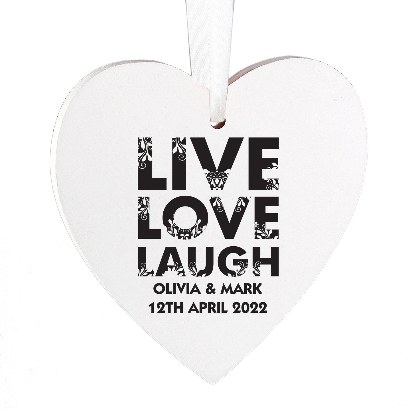 Personalised Live Love Laugh Wooden Heart Decoration