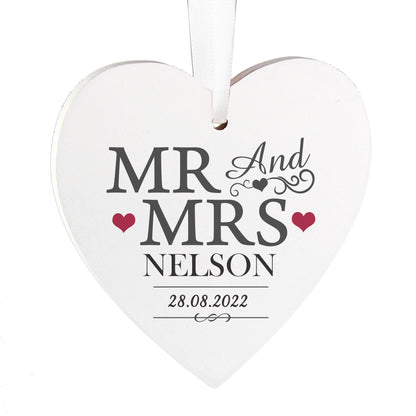 Personalised Mr & Mrs Wooden Heart Decoration