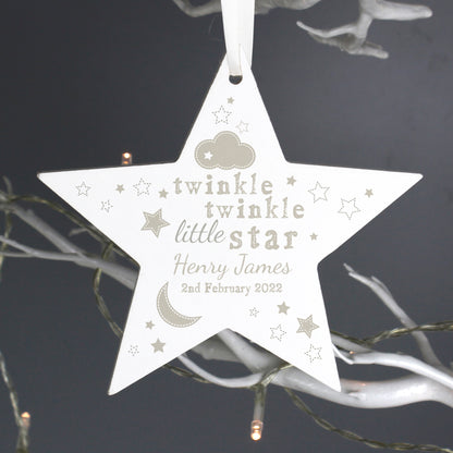 Personalised Twinkle Twinkle Wooden Star Decoration