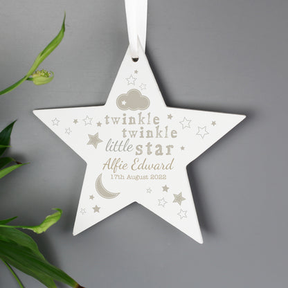 Personalised Twinkle Twinkle Wooden Star Decoration