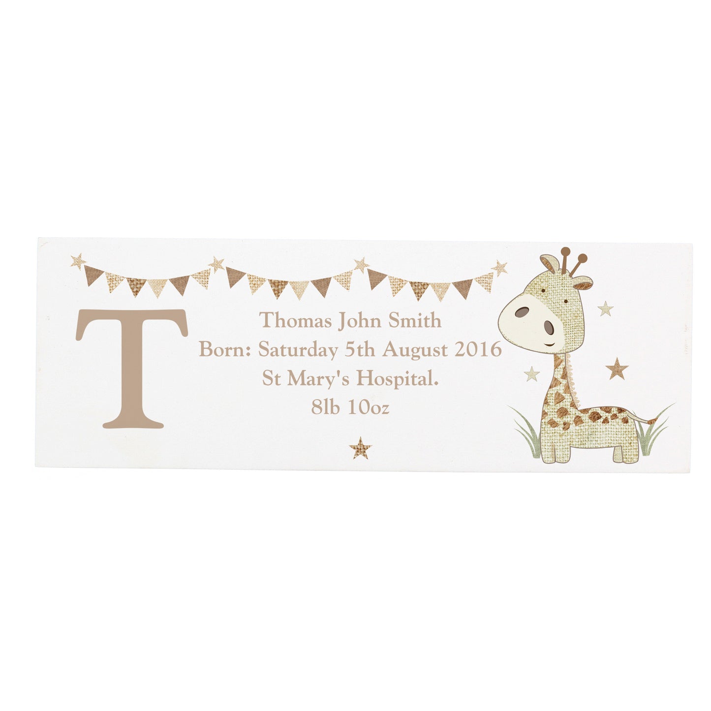 Personalised Hessian Giraffe Wooden Mantel Decoration