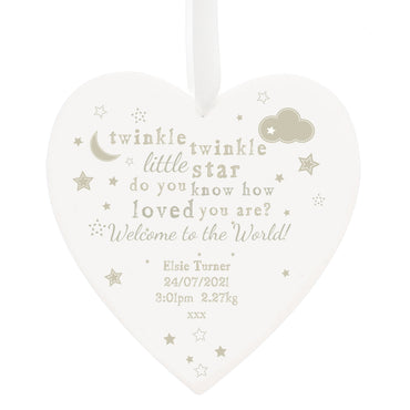 Personalised Twinkle Twinkle Large Wooden Heart Decoration