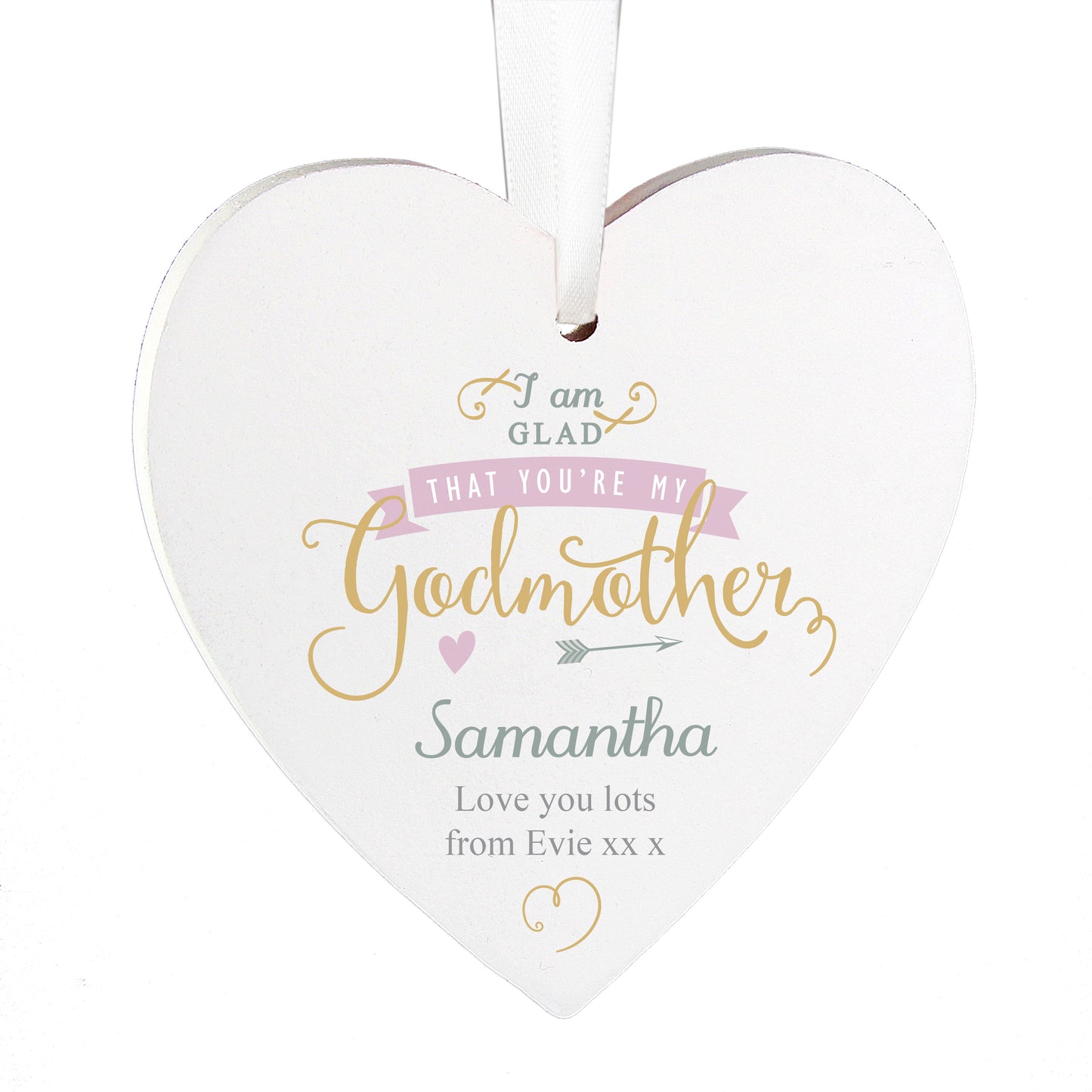 Personalised I Am Glad... Godmother Wooden Heart Decoration