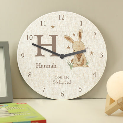 Personalised Hessian Rabbit Shabby Chic Large Wooden Clock