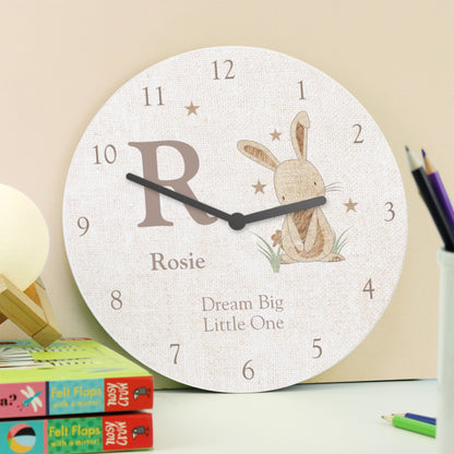 Personalised Hessian Rabbit Shabby Chic Large Wooden Clock