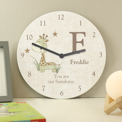 Personalised Hessian Giraffe Shabby Chic Large Wooden Clock