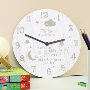 Personalised Twinkle Twinkle Shabby Chic Large Wooden Clock