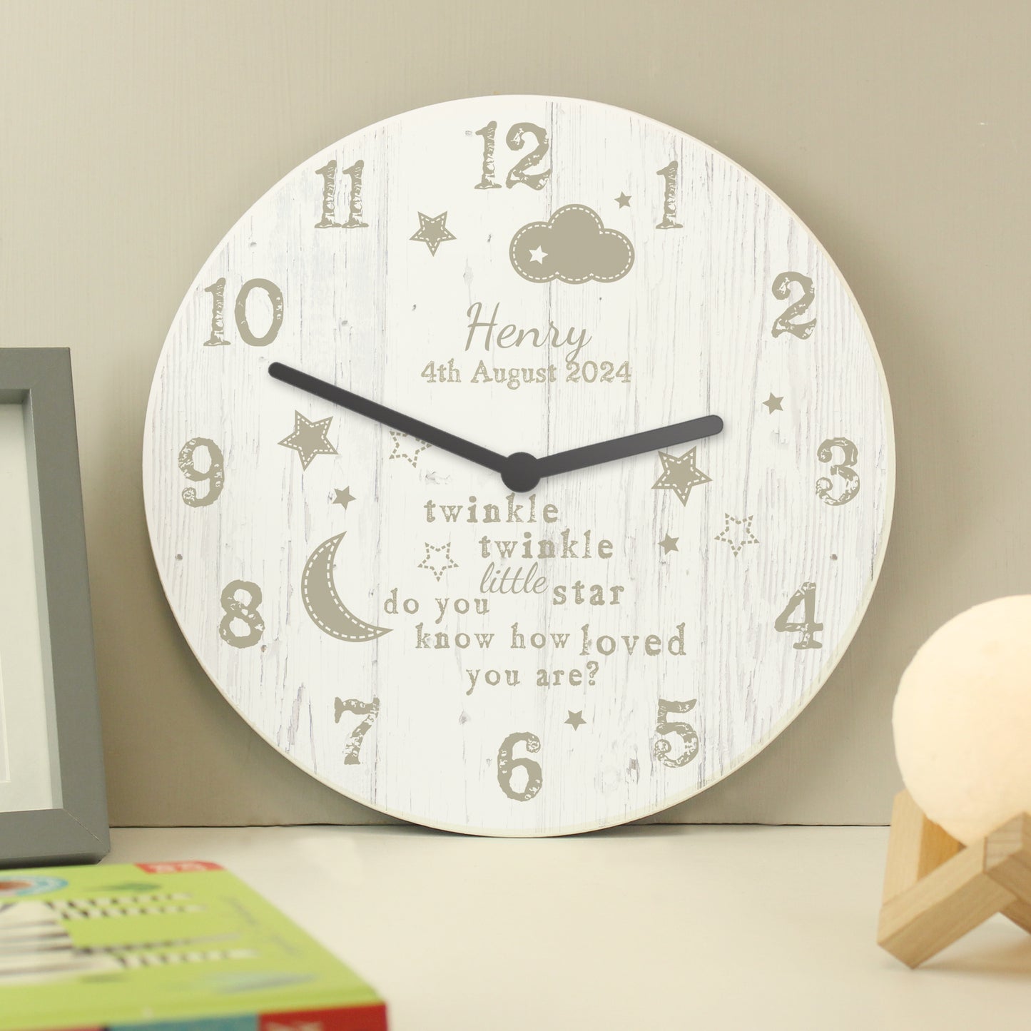 Personalised Twinkle Twinkle Shabby Chic Large Wooden Clock