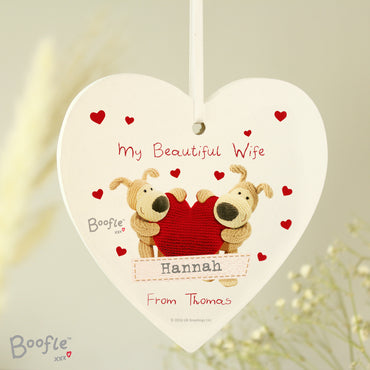 Personalised Boofle Shared Heart Wooden Heart Decoration