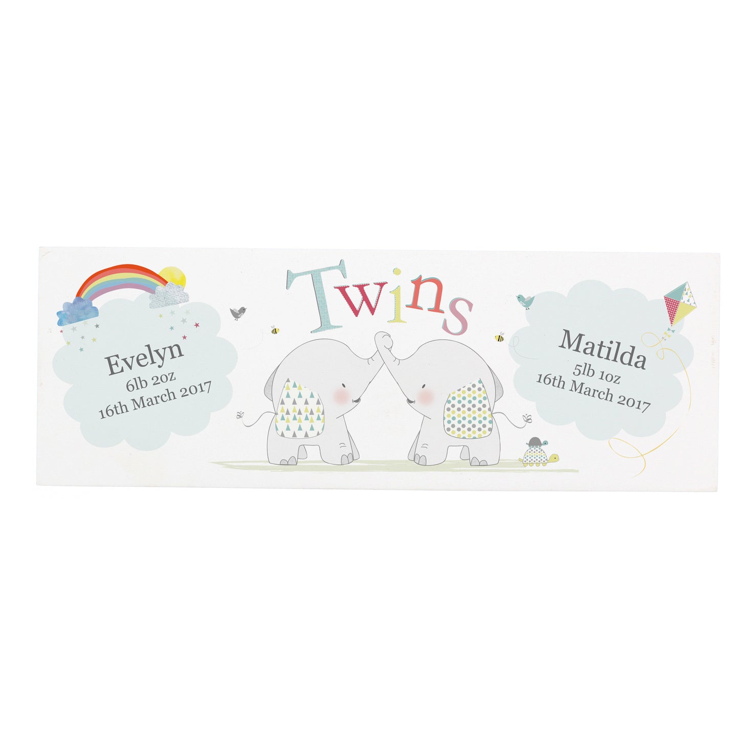 Personalised Hessian Elephant Twins Wooden Mantel Decoration