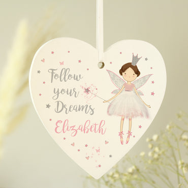 Personalised Fairy Princess Wooden Heart Decoration