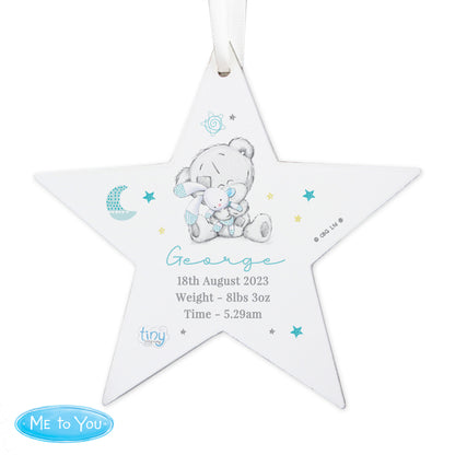 Personalised Tiny Tatty Teddy Blue Wooden Star Decoration