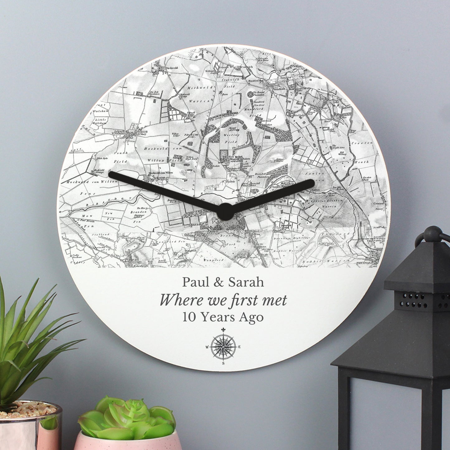 Personalised 1805 - 1874 Old Series Map Compass Wooden Clock