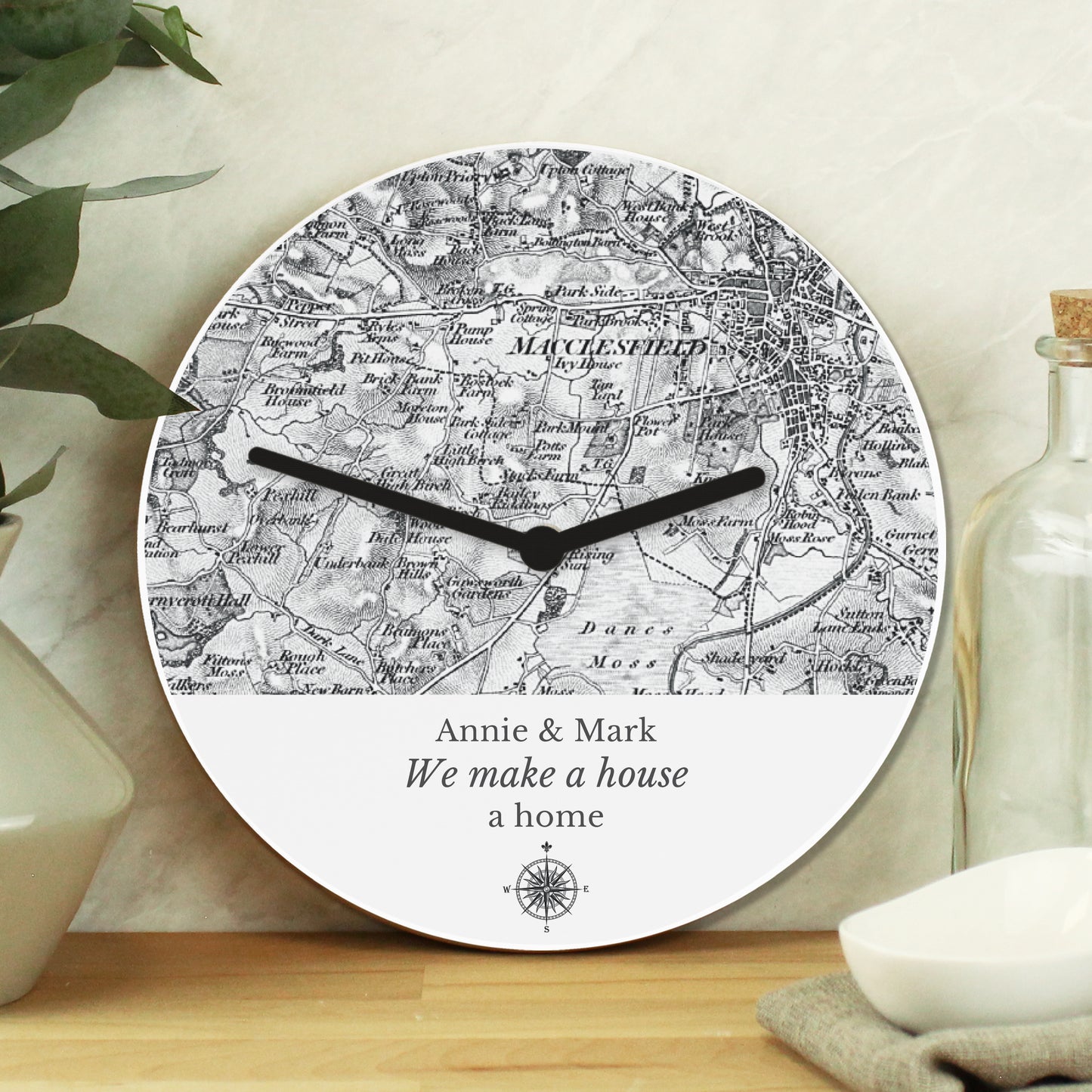 Personalised 1805 - 1874 Old Series Map Compass Wooden Clock