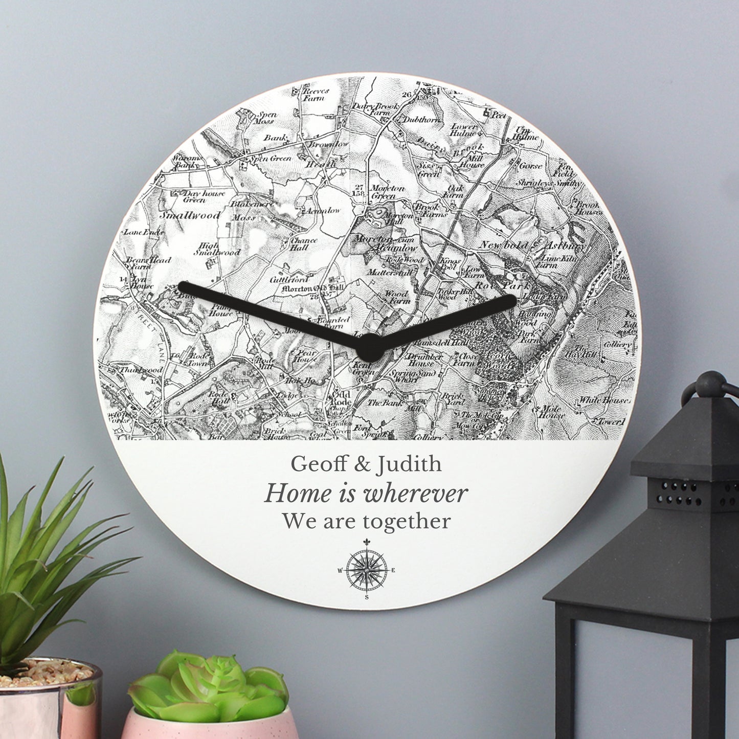 Personalised 1805 - 1874 Old Series Map Compass Wooden Clock