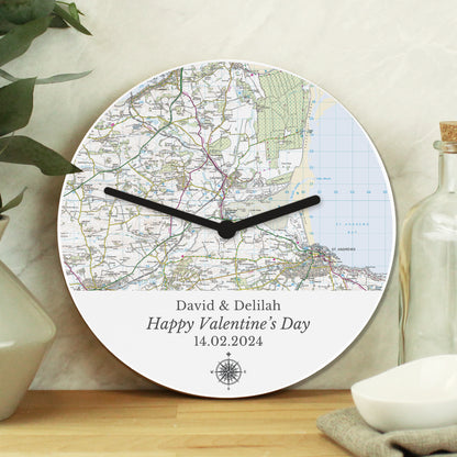 Personalised Present Day Map Compass Wooden Clock