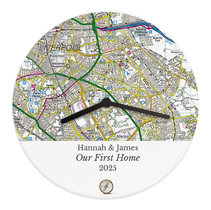 Personalised Present Day Map Compass Wooden Clock