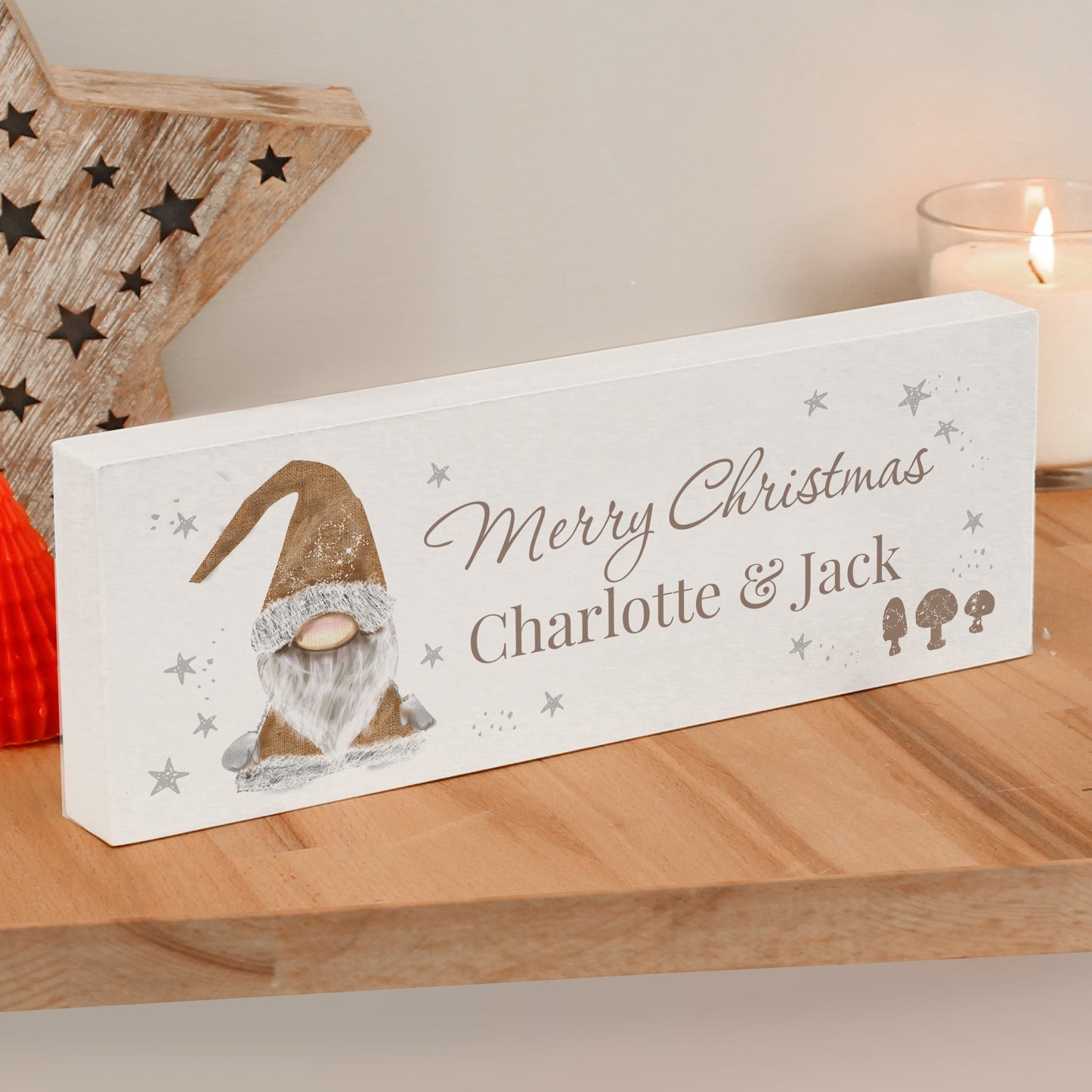 Personalised Christmas Gonk Wooden Mantel Decoration