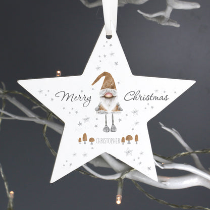 Personalised Christmas Gonk Wooden Star Decoration