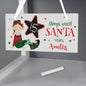 Personalised Elf Christmas Chalk Countdown Wooden Sign