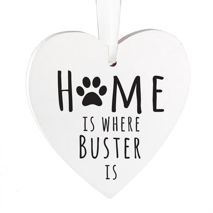 Personalised 'Home is Where' Pet Wooden Heart Decoration