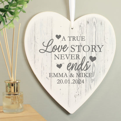 Personalised Love Story Large Wooden Heart Decoration