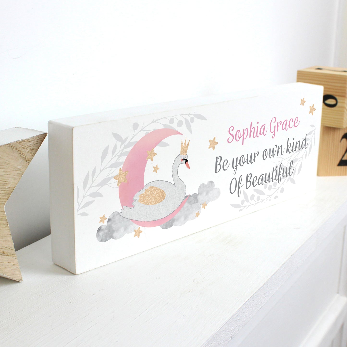 Personalised Swan Lake Wooden Mantel Decoration