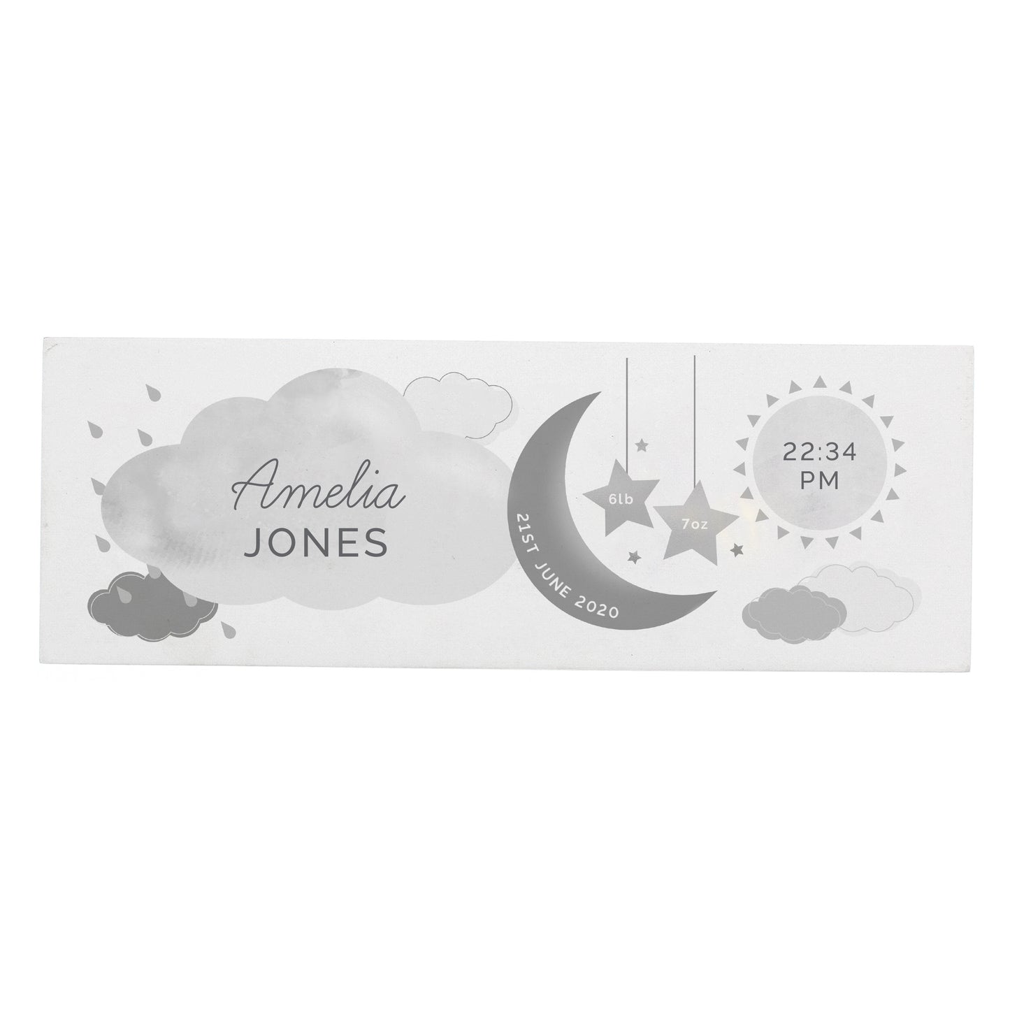 Personalised New Baby Moon & Stars Wooden Mantel Decoration