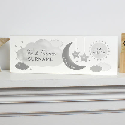 Personalised New Baby Moon & Stars Wooden Mantel Decoration