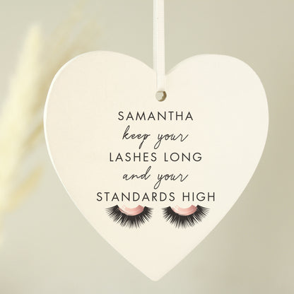 Personalised Eyelash Wooden Heart Decoration