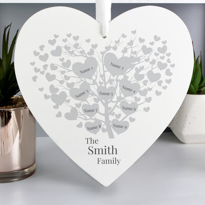 Personalised Family Tree Large Wooden Heart