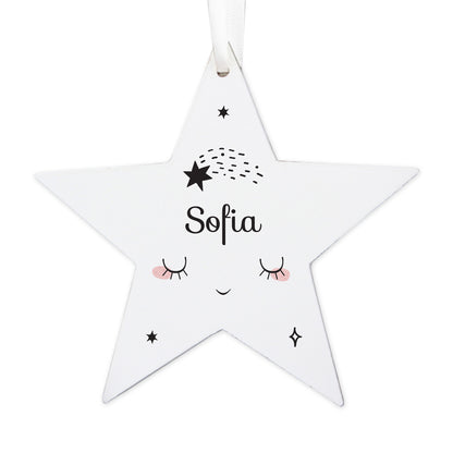 Personalised Baby Moon Wooden Star Decoration