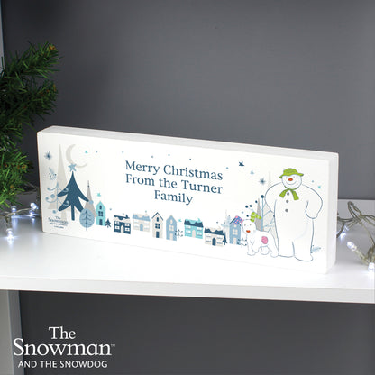 Personalised The Snowman and the Snowdog Wooden Mantel Decoration