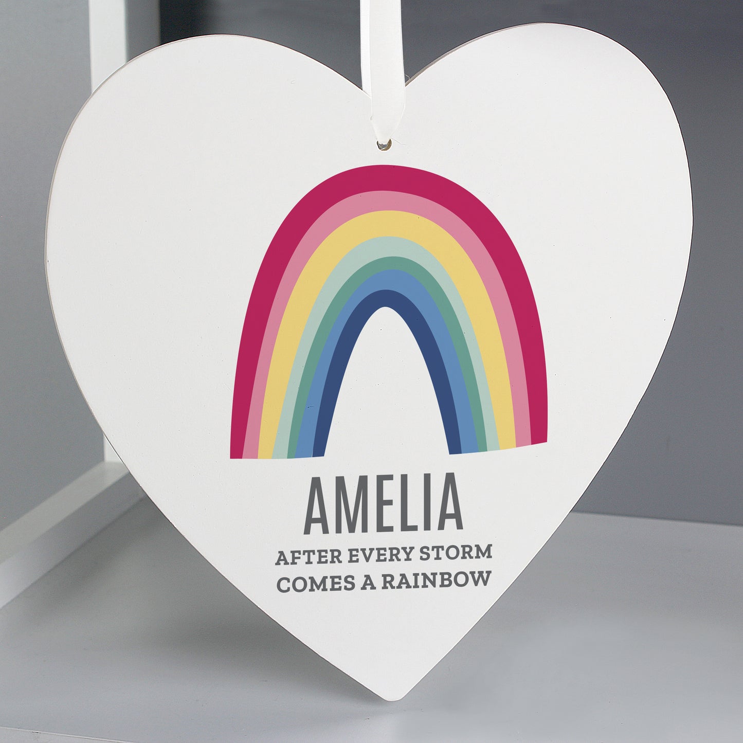 Personalised Rainbow Large Wooden Heart Decoration