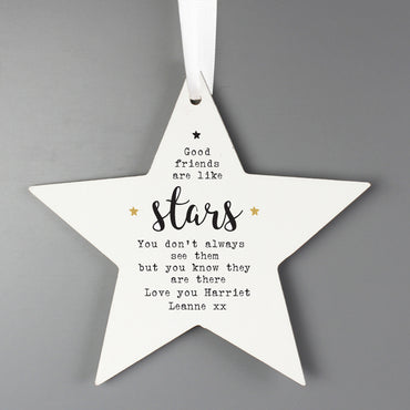 Personalised Good Friends Wooden Star Decoration