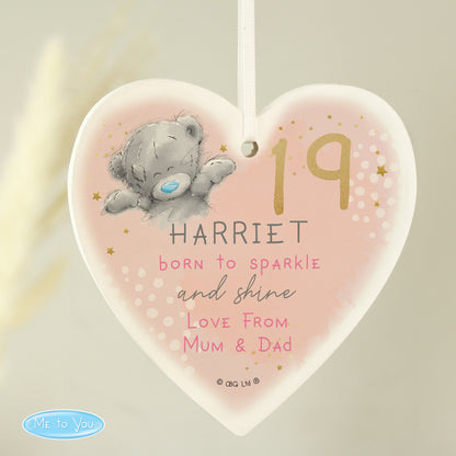 Personalised Me To You Sparkle & Shine Birthday Wooden Heart Decoration