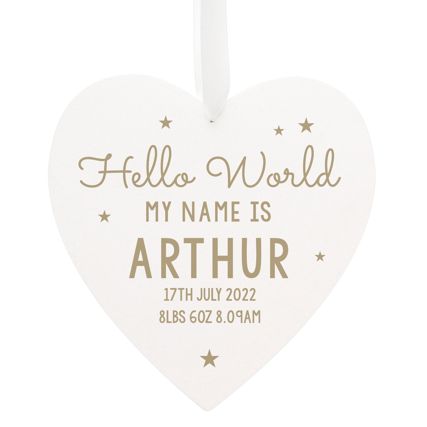 Personalised Hello World Large Wooden Heart Decoration