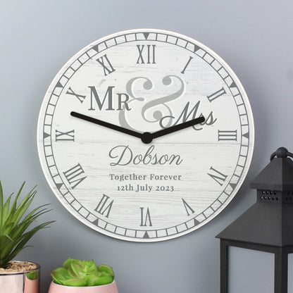 Personalised Mr & Mrs Wooden Clock