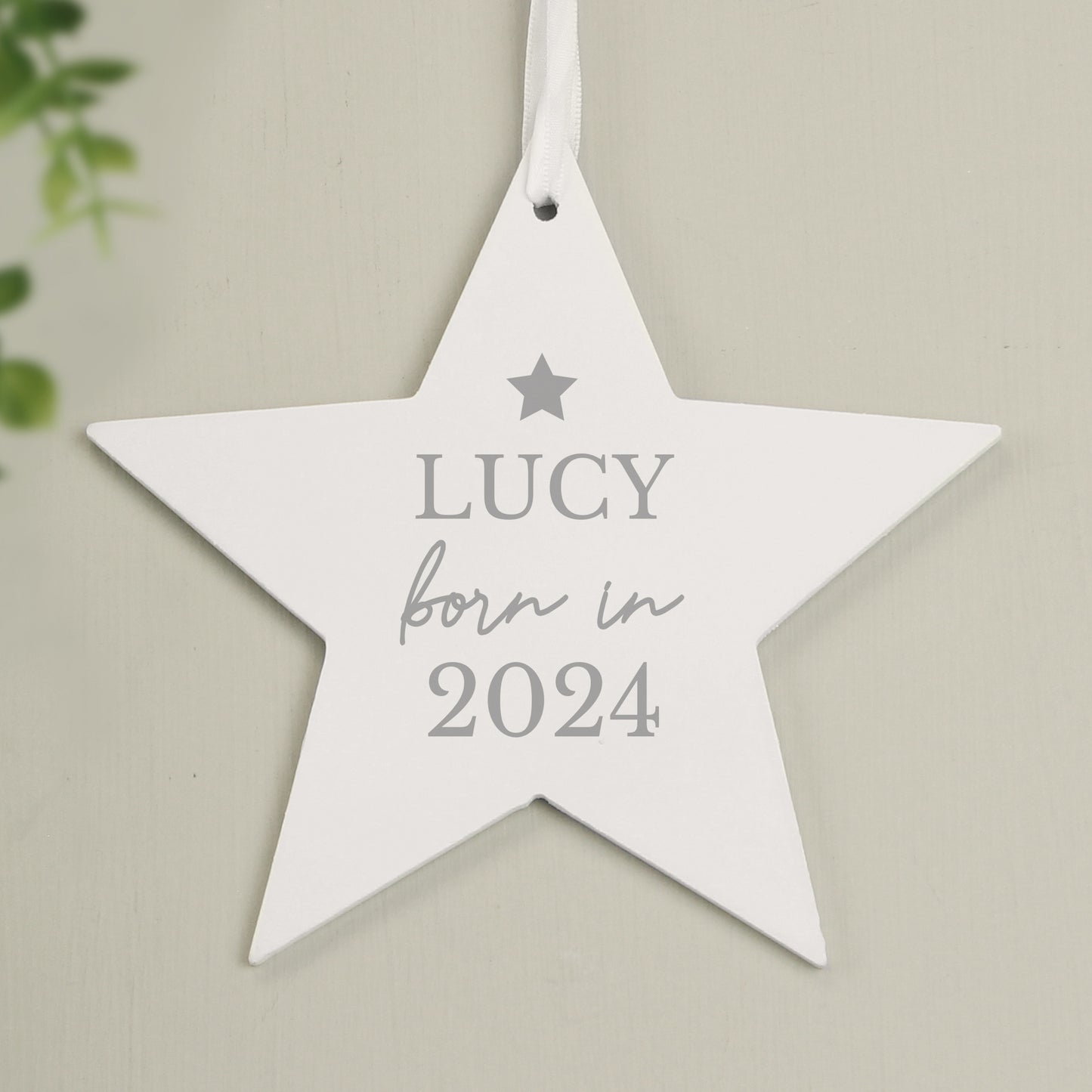 Personalised Born In Wooden Star Decoration