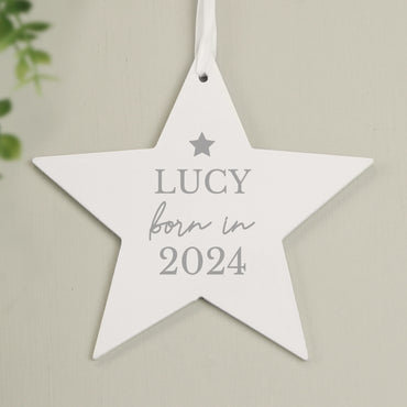 Personalised Born In Wooden Star Decoration