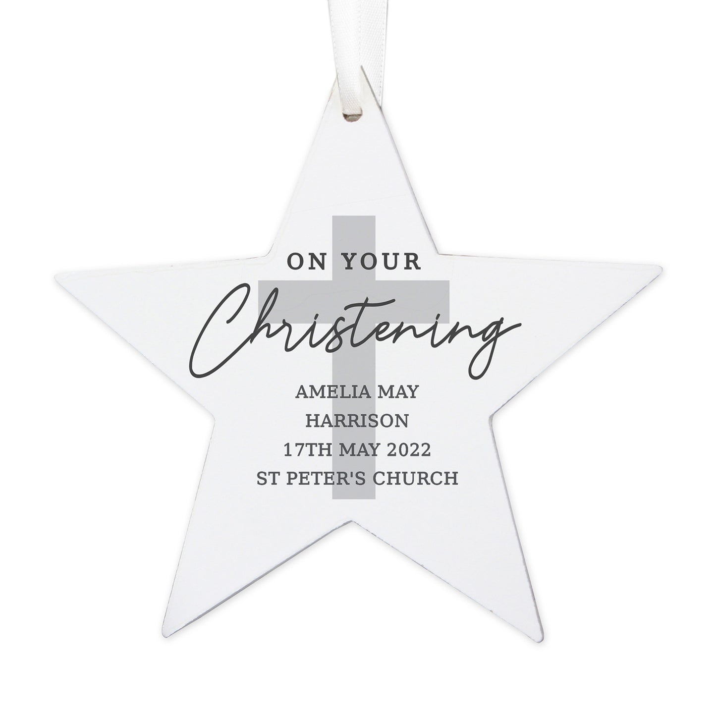 Personalised On Your Christening Wooden Star Decoration