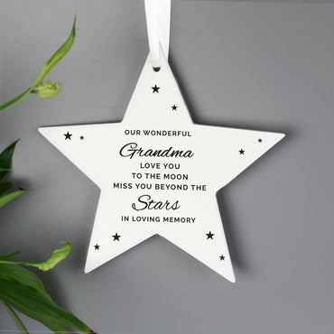 Personalised Miss You Beyond The Stars Wooden Star Decoration