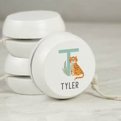 Personalised Animal Alphabet White Wooden Yoyo