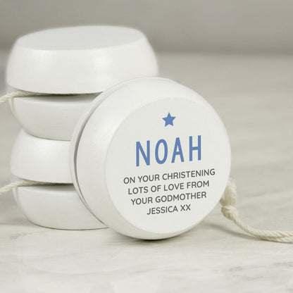 Personalised Blue Star White Wooden Yoyo